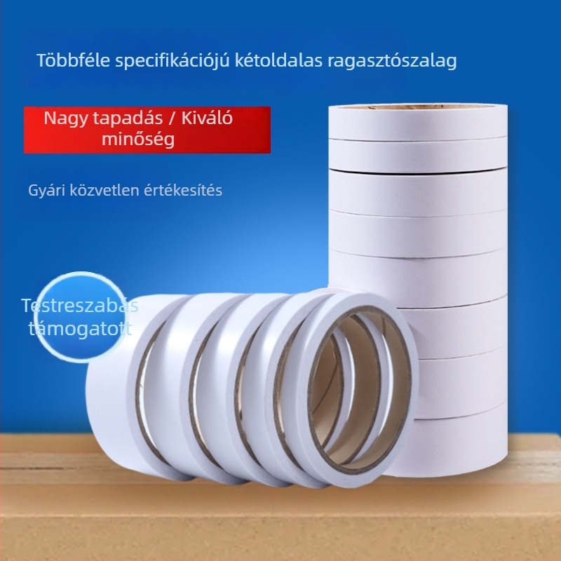 Fehér áttetsző gyapotpapír kétoldalas ragasztószalag, erős tapadással, forró ragasztó alapú ragasztóval, kézműveseknek és irodai felhasználásra