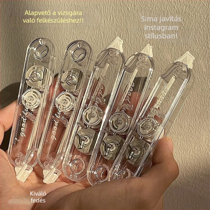 Átlátszó korrektor szalag készlet fedéllel, kisméretű csendes hordozható, japán stílus, 5 darabos, elegáns kivitelezés