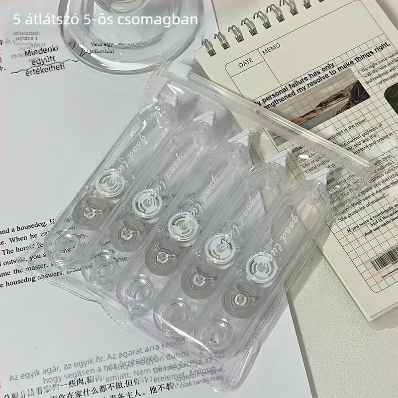 Átlátszó korrektor szalag készlet fedéllel, kisméretű csendes hordozható, japán stílus, 5 darabos, elegáns kivitelezés