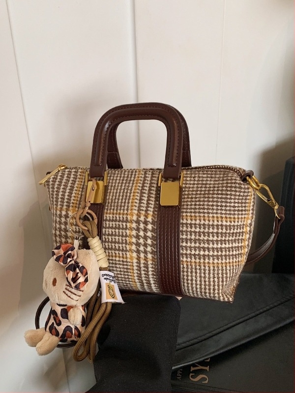 Kiváló minőségű kockás kézitáska keresztpánttal nőknek, Boston-stílusú, retro elegancia, sokoldalú, PU anyag