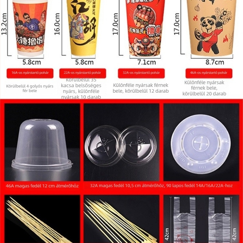 Egyszer használatos papír pohár és vödör nyársak és grillcsomagoláshoz, laminált, kapacitás 896–1300 ml