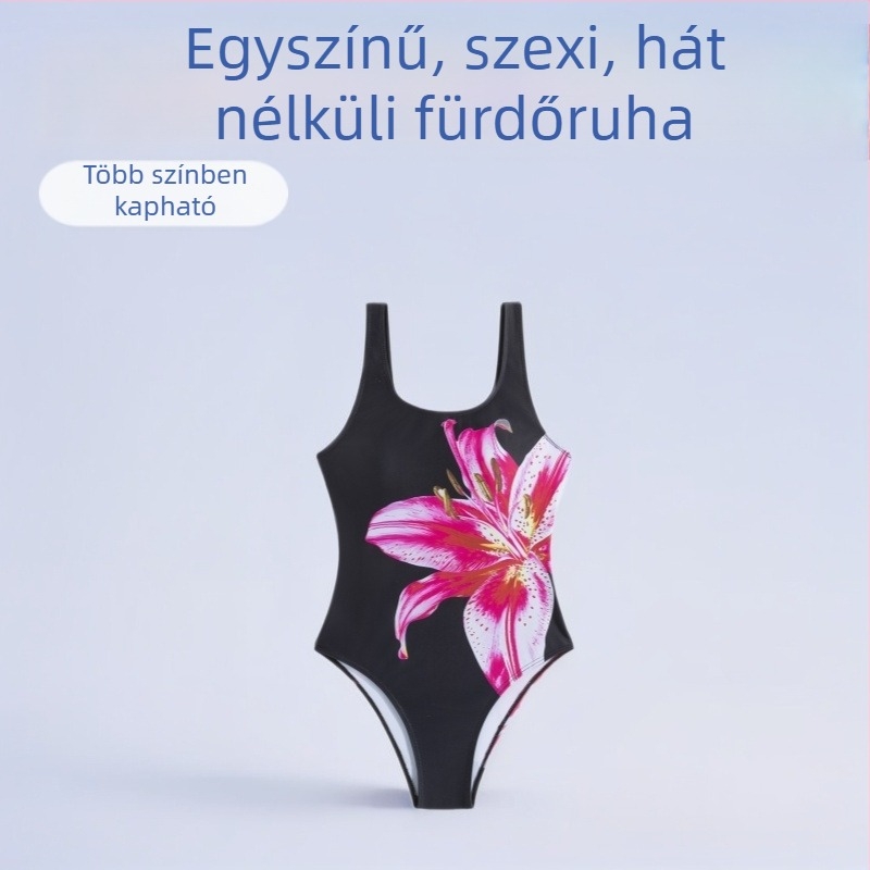 Női egyrészes fürdőruha egyszínű, ujj nélküli, háton kivágott, melltartó betéttel