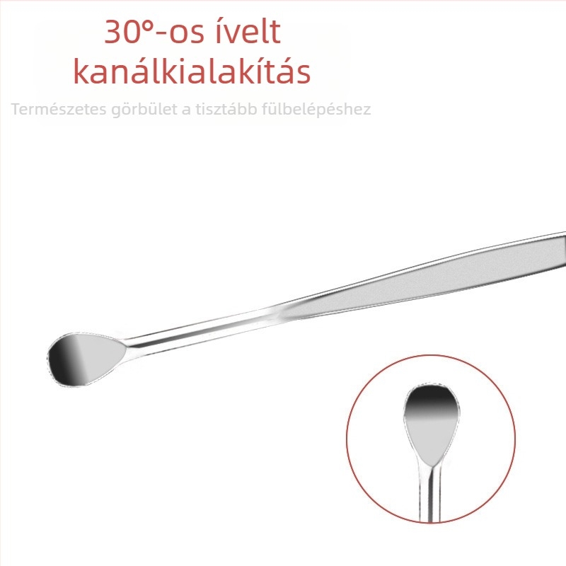 Hat darab fültisztító kanál készlet, rozsdamentes acélból, dupla fejű spirálrugóval
