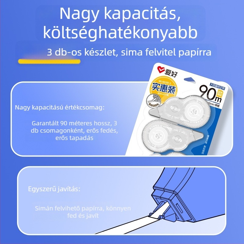 Hobbies nagy kapacitású korrektor szalag készlet, korrektor oldat és korrektor toll