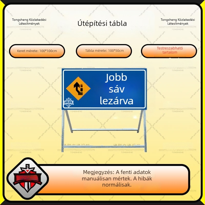 Összecsukható reflexiós irányjelző útépítéshez – előre, járművek áthaladásának tiltása és kerülőjelzés