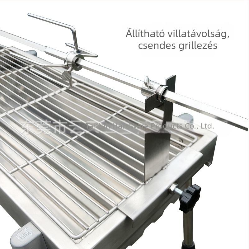 Rozsdamentes acélból készült elektromos forgó grillsütő állvány bárányhúshoz és csirkéhez, szénnel működő grill.