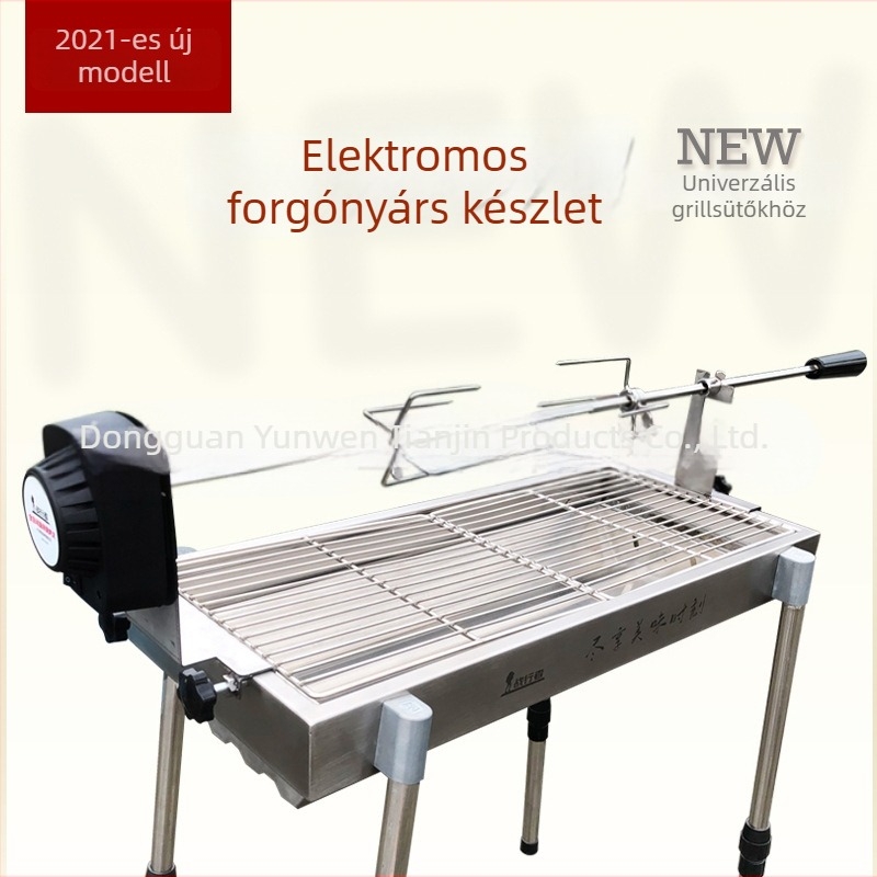 Rozsdamentes acélból készült elektromos forgó grillsütő állvány bárányhúshoz és csirkéhez, szénnel működő grill.