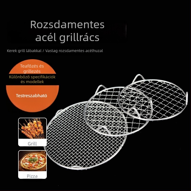 Rozsdamentes acél grillrács lábakkal – kör és téglalap alakú, otthoni használatra; grillhez, sütéshez és víz/olaj lecsöpögtetéséhez