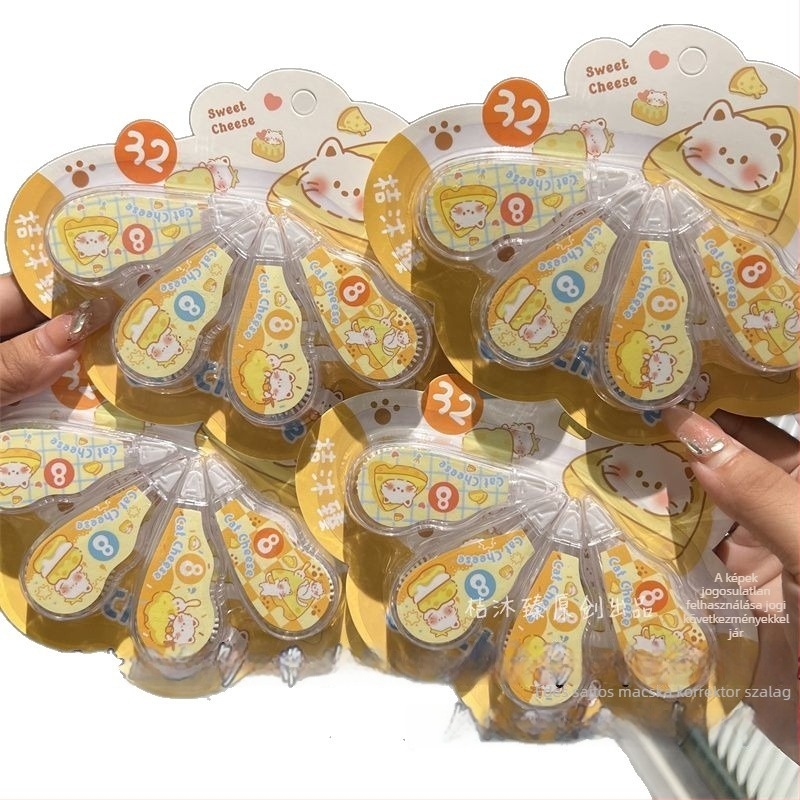 Cream Puff Macska korrigáló szalag – aranyos rajzfilmszerű dizájn diákoknak, kompakt 4 darabos csomag