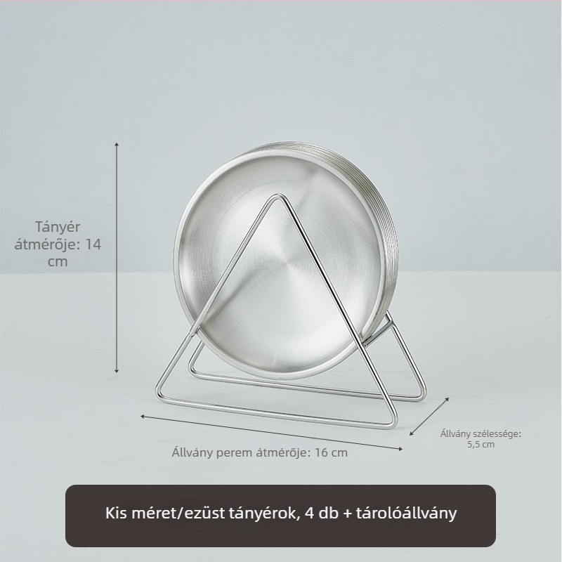 Koreai stílusú arany rozsdamentes acél csonttál tárolóállvánnyal, kerek kávézó tál, élelmiszer-minőségű, könnyű luxus grill tál