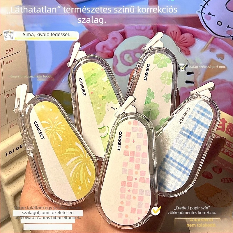 Láthatatlan javítótapasz természetes papírszínnel, szemkímélő, nagy kapacitású, nyom nélküli, sima és halk javító tekercs, kreatív
