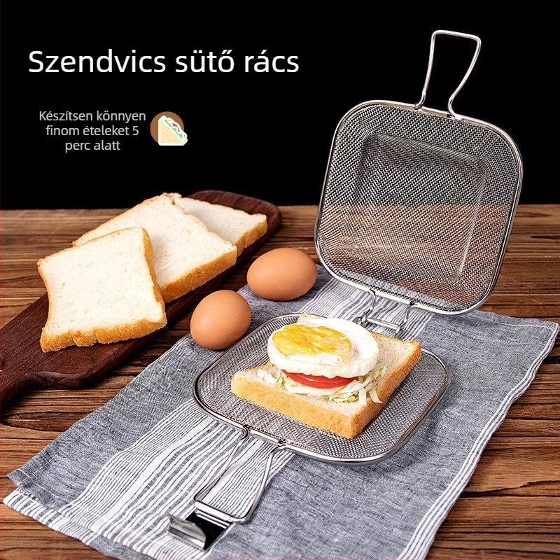 Rozsdamentes acél szendvics sütőrács, négyszögletes formával kenyérpirításhoz