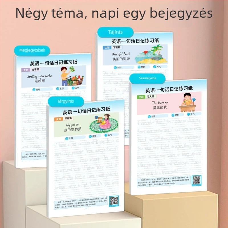 Angol nyelvű egy mondatos naplóírás gyakorlófüzet dőlt betűkkel általános iskolások számára