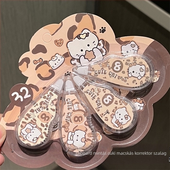 Leopárd mintás macska korrigáló szalag, aranyos diák-stílusú korrekciós szalag, Instagram-stílusú, mini kártyás csomagolás