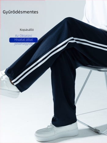 Sötétkék iskolai egyenruha nadrág, két csíkkal és egy csíkkal, fleece béléssel
