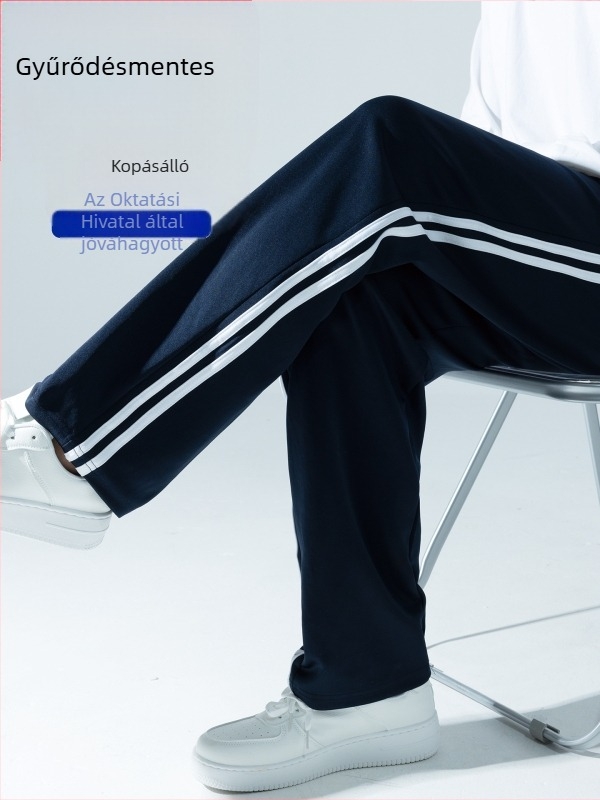 Sötétkék iskolai egyenruha nadrág, két csíkkal és egy csíkkal, fleece béléssel