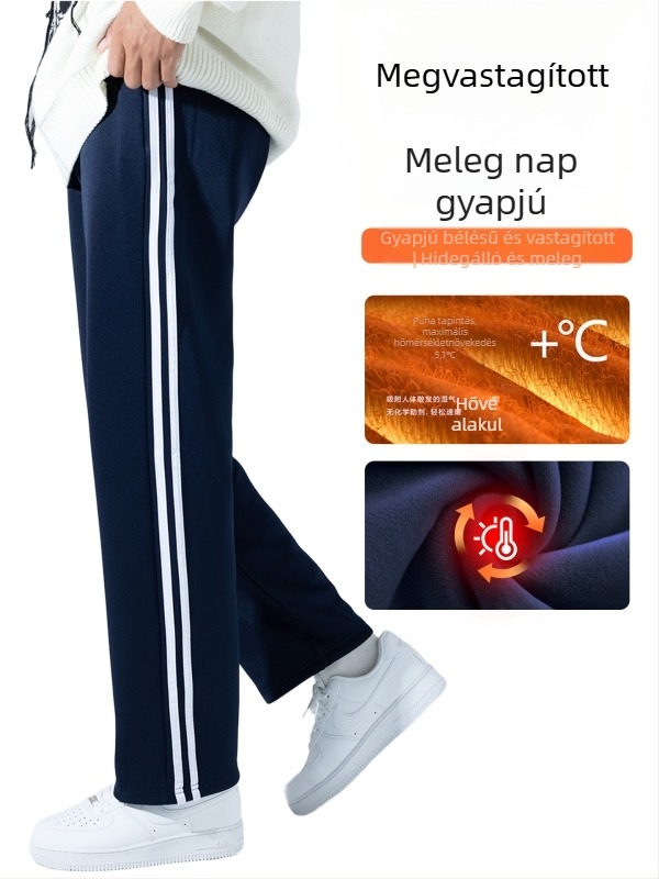 Sötétkék iskolai egyenruha nadrág, két csíkkal és egy csíkkal, fleece béléssel