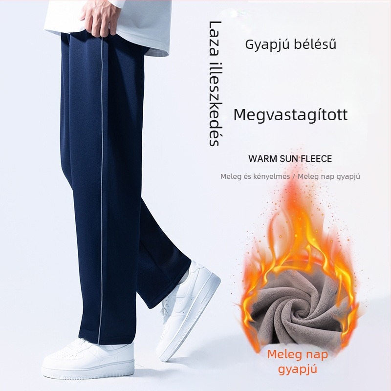 Sötétkék iskolai egyenruha nadrág, két csíkkal és egy csíkkal, fleece béléssel
