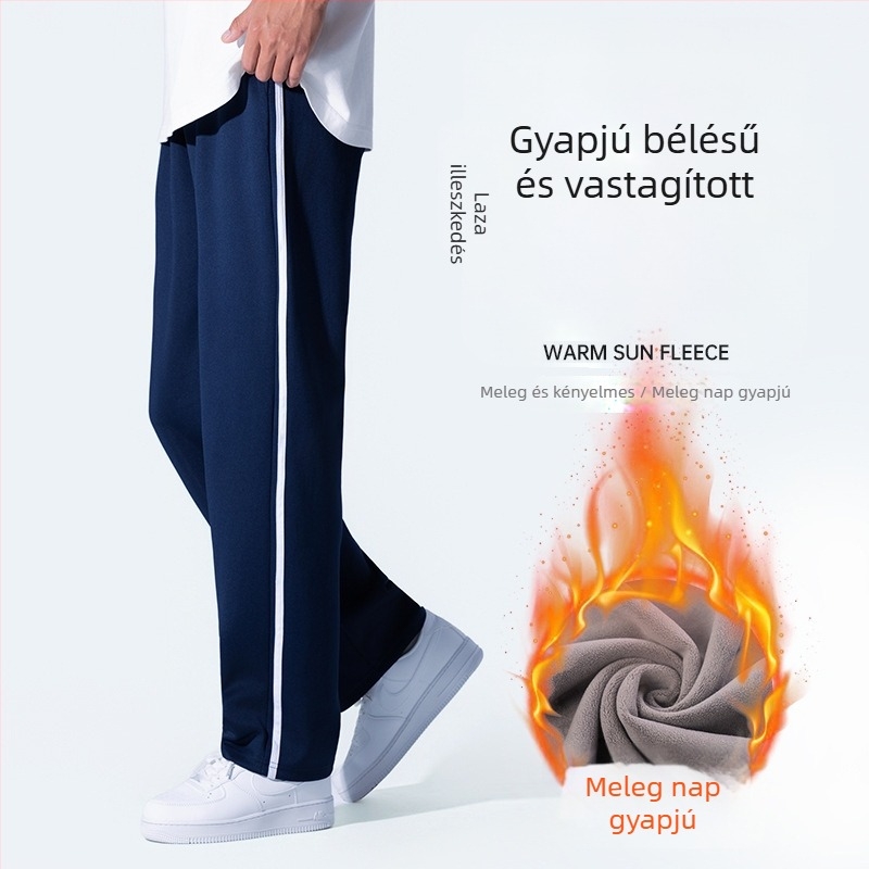 Sötétkék iskolai egyenruha nadrág, két csíkkal és egy csíkkal, fleece béléssel