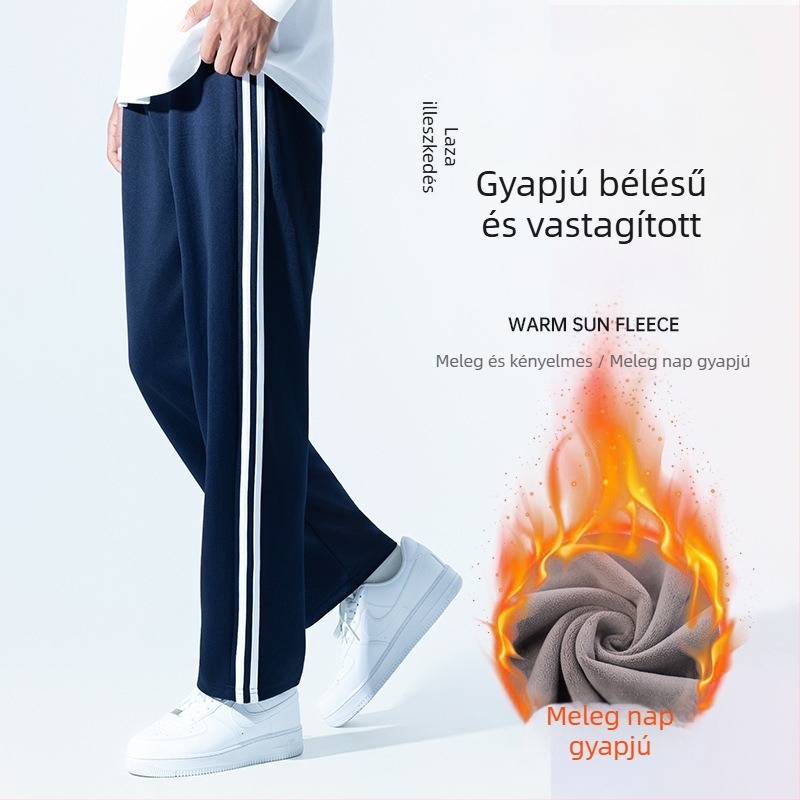 Sötétkék iskolai egyenruha nadrág, két csíkkal és egy csíkkal, fleece béléssel