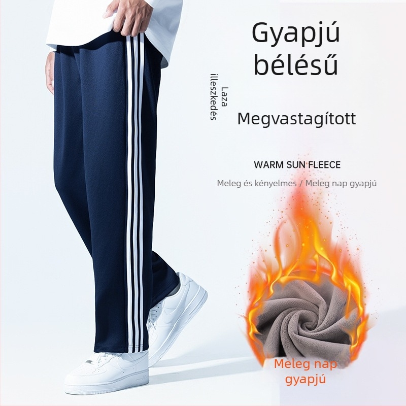 Sötétkék iskolai egyenruha nadrág, két csíkkal és egy csíkkal, fleece béléssel