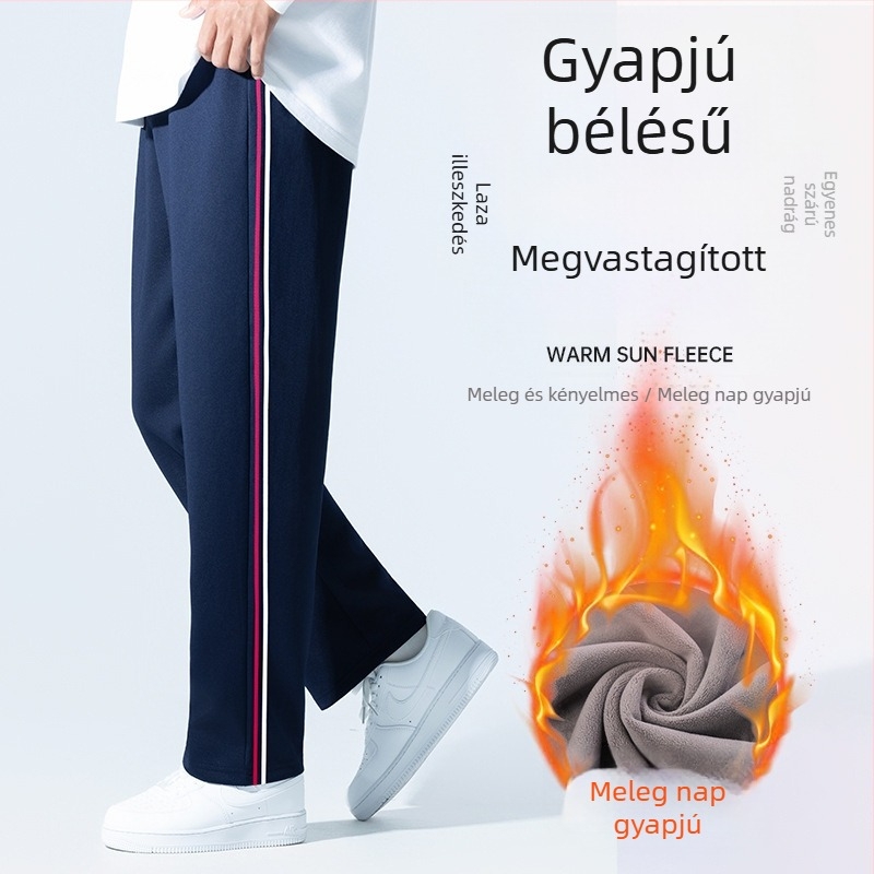 Sötétkék iskolai egyenruha nadrág, két csíkkal és egy csíkkal, fleece béléssel