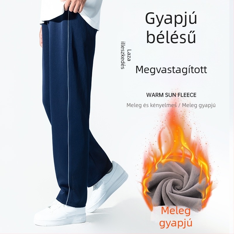 Sötétkék iskolai egyenruha nadrág, két csíkkal és egy csíkkal, fleece béléssel