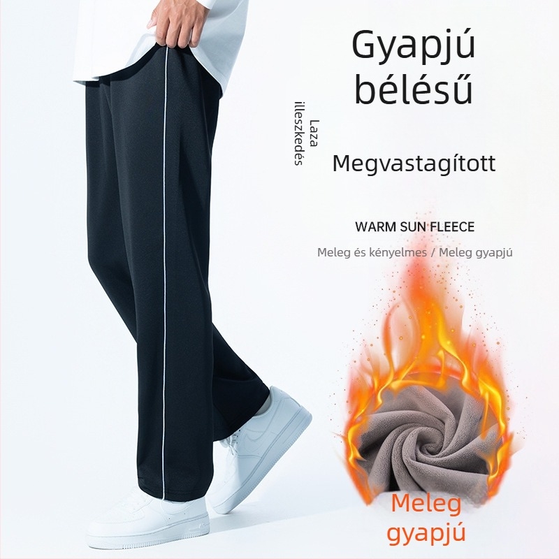 Sötétkék iskolai egyenruha nadrág, két csíkkal és egy csíkkal, fleece béléssel