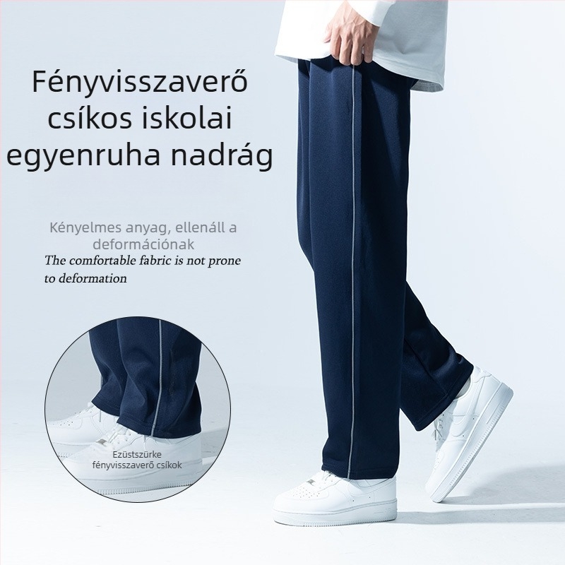 Sötétkék iskolai egyenruha nadrág, két csíkkal és egy csíkkal, fleece béléssel