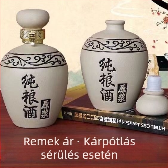 Zárt mini agyag-kerámiás borosüveg, retro elegáns, háztartási használatra