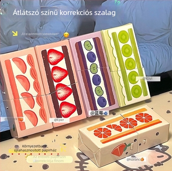Papírdobozos hibajavító szalag, aranyos stílus, gyümölcsös sorozat, natúr papír szín, nagy kapacitás, sima használat