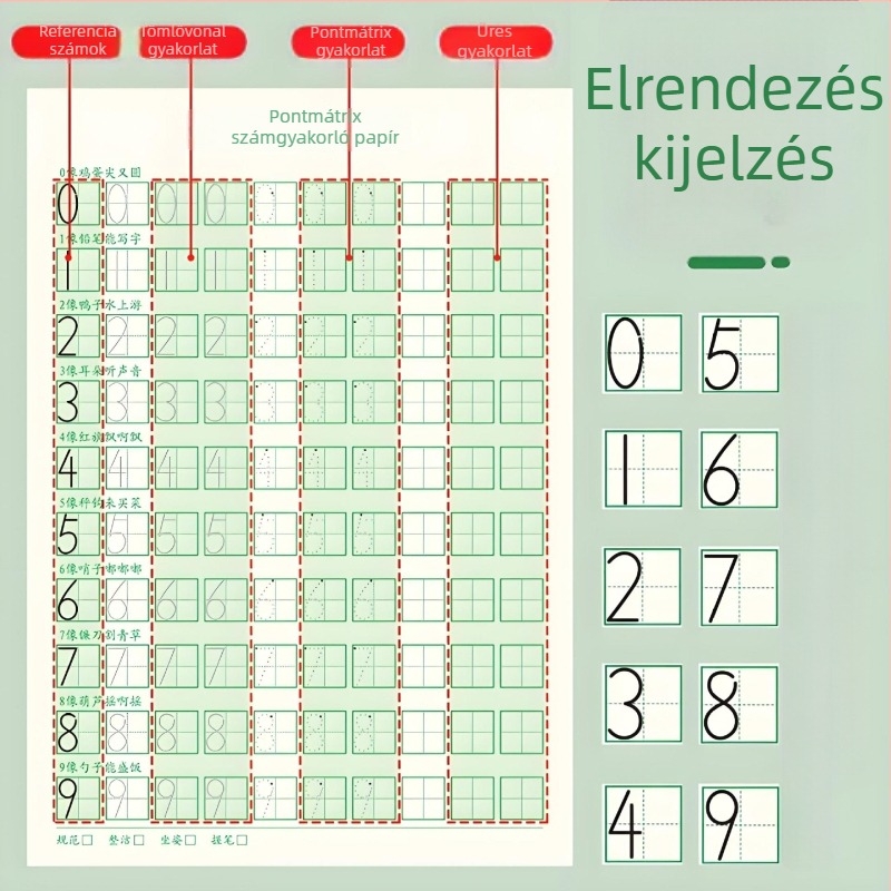 0-9 számok másolására szolgáló füzet - kemény tollal végzett kalligráfia gyakorlás