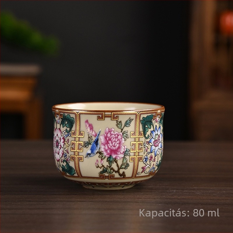 Ruyao porcelán teáscsésze lótusz mintával és keskeny derékkal, otthoni használatra; házigazda- és vendégcsésze, craquelé zománccal, ideális teázáshoz.