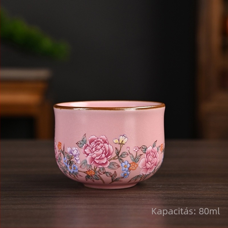 Ruyao porcelán teáscsésze lótusz mintával és keskeny derékkal, otthoni használatra; házigazda- és vendégcsésze, craquelé zománccal, ideális teázáshoz.