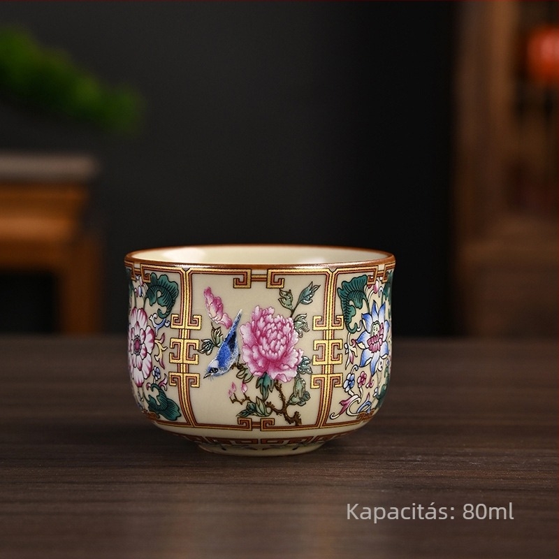 Ruyao porcelán teáscsésze lótusz mintával és keskeny derékkal, otthoni használatra; házigazda- és vendégcsésze, craquelé zománccal, ideális teázáshoz.