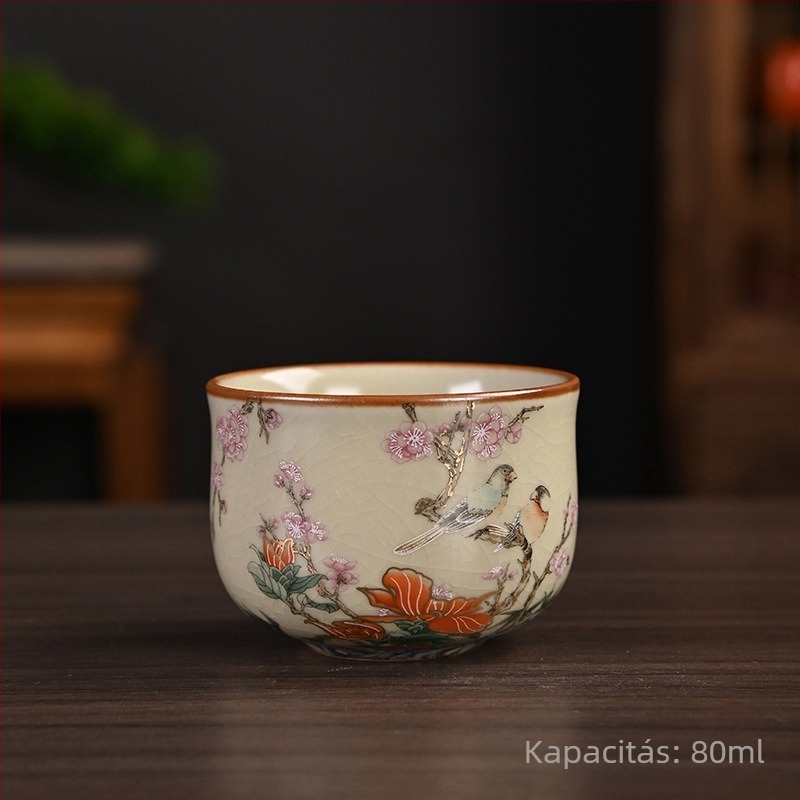 Ruyao porcelán teáscsésze lótusz mintával és keskeny derékkal, otthoni használatra; házigazda- és vendégcsésze, craquelé zománccal, ideális teázáshoz.