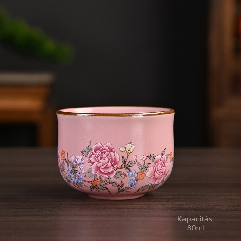 Ruyao porcelán teáscsésze lótusz mintával és keskeny derékkal, otthoni használatra; házigazda- és vendégcsésze, craquelé zománccal, ideális teázáshoz.