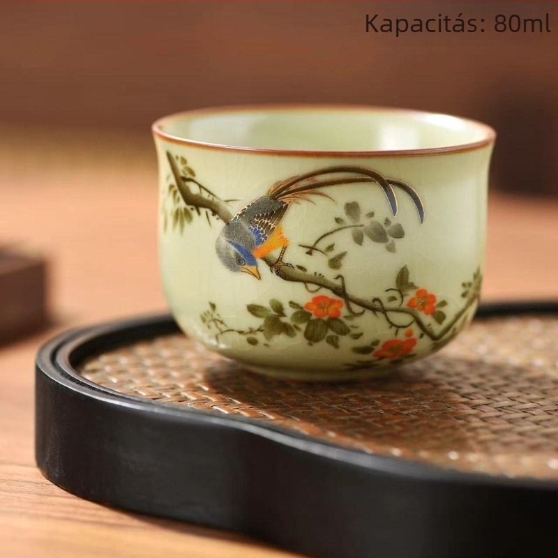 Ruyao porcelán teáscsésze lótusz mintával és keskeny derékkal, otthoni használatra; házigazda- és vendégcsésze, craquelé zománccal, ideális teázáshoz.