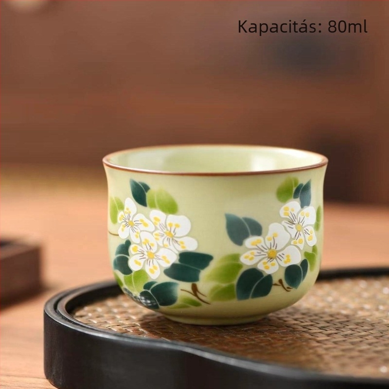 Ruyao porcelán teáscsésze lótusz mintával és keskeny derékkal, otthoni használatra; házigazda- és vendégcsésze, craquelé zománccal, ideális teázáshoz.