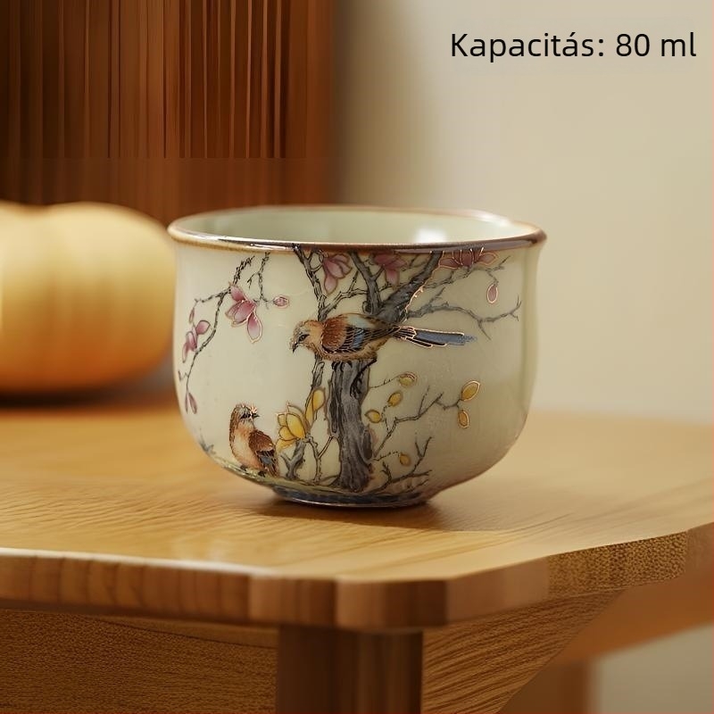 Ruyao porcelán teáscsésze lótusz mintával és keskeny derékkal, otthoni használatra; házigazda- és vendégcsésze, craquelé zománccal, ideális teázáshoz.