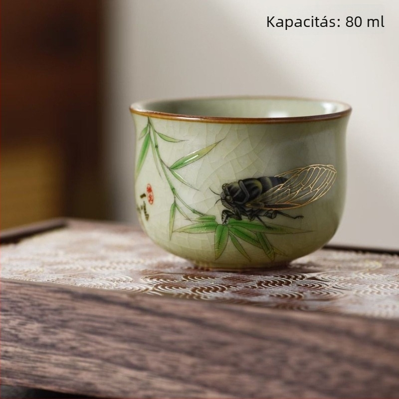 Ruyao porcelán teáscsésze lótusz mintával és keskeny derékkal, otthoni használatra; házigazda- és vendégcsésze, craquelé zománccal, ideális teázáshoz.