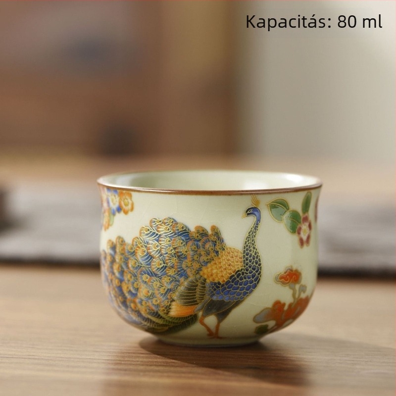 Ruyao porcelán teáscsésze lótusz mintával és keskeny derékkal, otthoni használatra; házigazda- és vendégcsésze, craquelé zománccal, ideális teázáshoz.