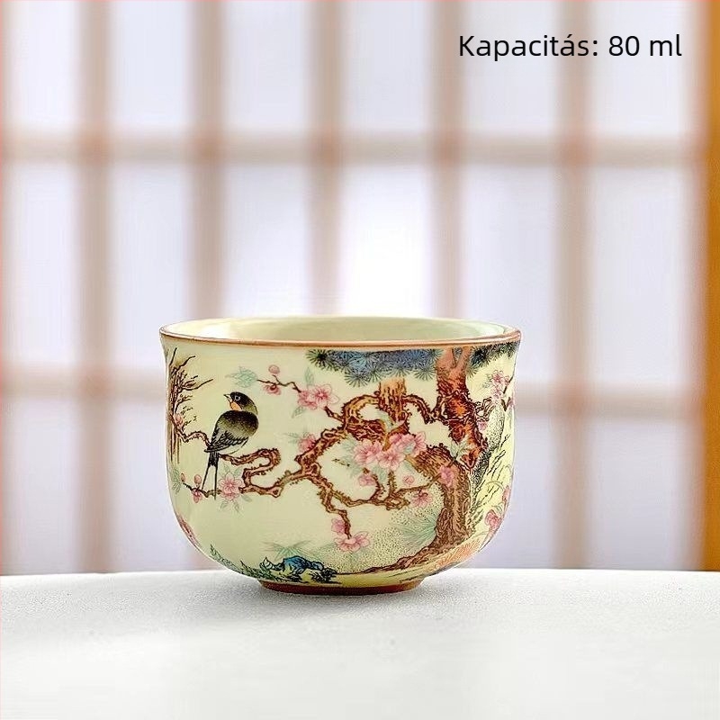 Ruyao porcelán teáscsésze lótusz mintával és keskeny derékkal, otthoni használatra; házigazda- és vendégcsésze, craquelé zománccal, ideális teázáshoz.