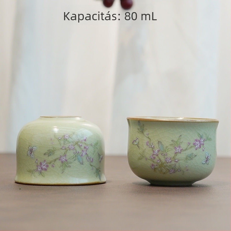 Ruyao porcelán teáscsésze lótusz mintával és keskeny derékkal, otthoni használatra; házigazda- és vendégcsésze, craquelé zománccal, ideális teázáshoz.