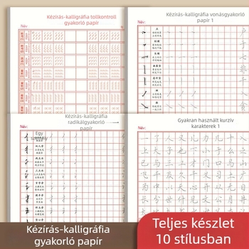 Kalligrafia gyakorlókönyv vonalvezetésre és radikálokra, négyzetrácsos oldalakon, felnőtt kezdőknek futóírás stílusban