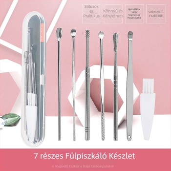 7-részes rozsdamentes acél fülkanál készlet spirális kialakítással