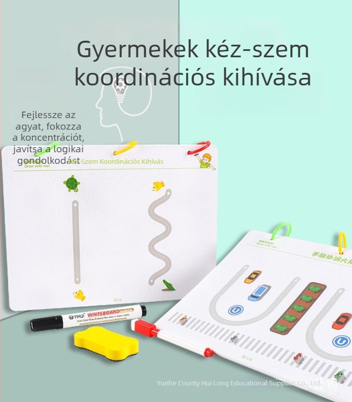 Gyerekeknek szóló törölhető toll-kontroll edzőfüzet: logikai gondolkodás, kéz-szem koordináció, írásgyakorlat és gondolattérkép