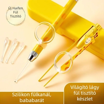 Zsiráf mintájú fültisztító eszköz fénnyel, gyermekbiztonságos, fülzsír csipesz