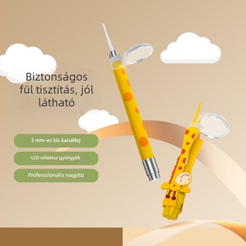 Zsiráf mintájú fültisztító eszköz fénnyel, gyermekbiztonságos, fülzsír csipesz