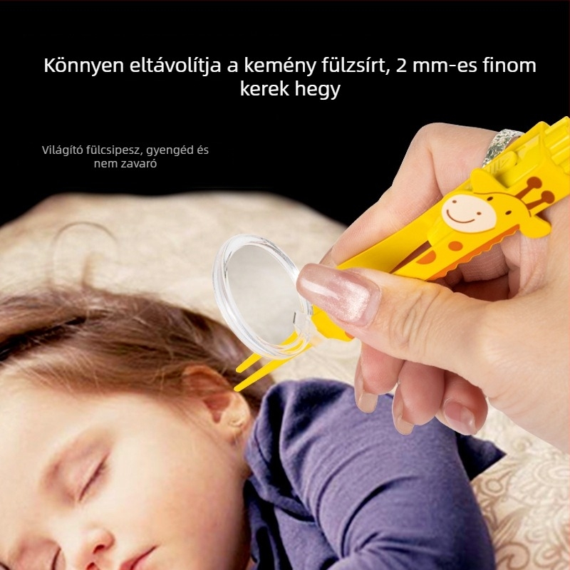 Zsiráf mintájú fültisztító eszköz fénnyel, gyermekbiztonságos, fülzsír csipesz
